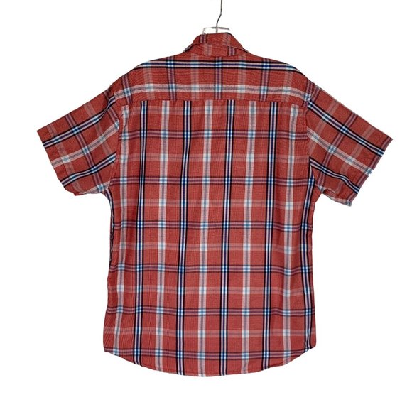 True Rock Plaid Shirt Size M Beach Rust Chest Pocket Short Sleeve Norm Gorp - Picture 12 of 12